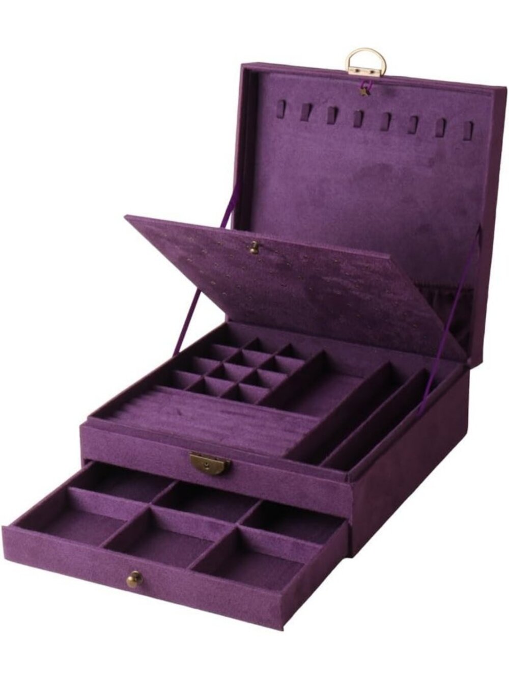 Large Lockable Jewelry Box Organizer - 3 Layers for Earrings, Necklaces & Rings